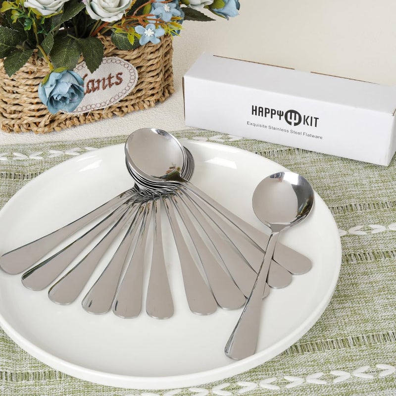 HAPPY KIT Soup Spoons Set 12 Pcs Premium Stainless Steel Round Spoons Heavy-Weight Durable Flatware Set - Image 5